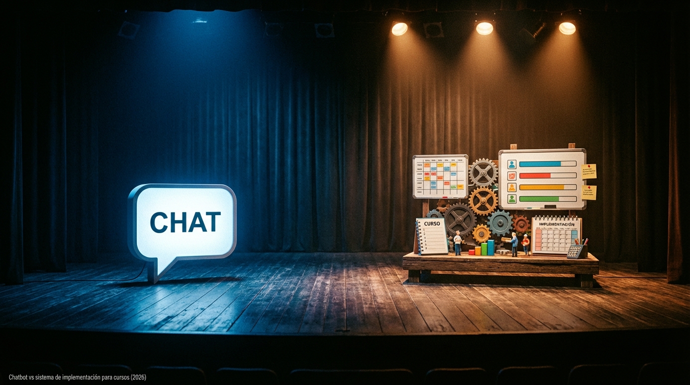 Chatbot vs sistema de implementación para cursos (2026)